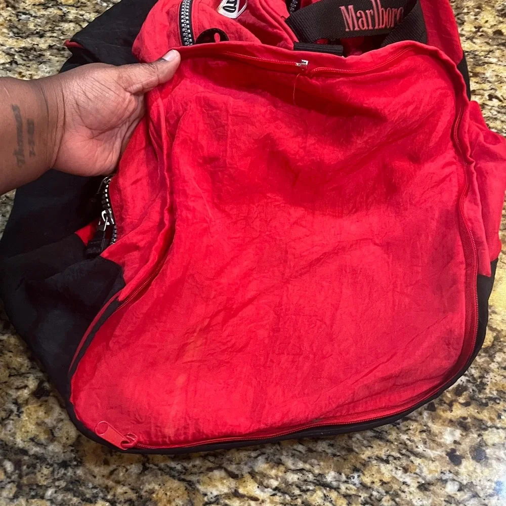Vintage Marlboro Unlimited Duffel Bag Red Black 90s Gear Travel Gym Bag Large